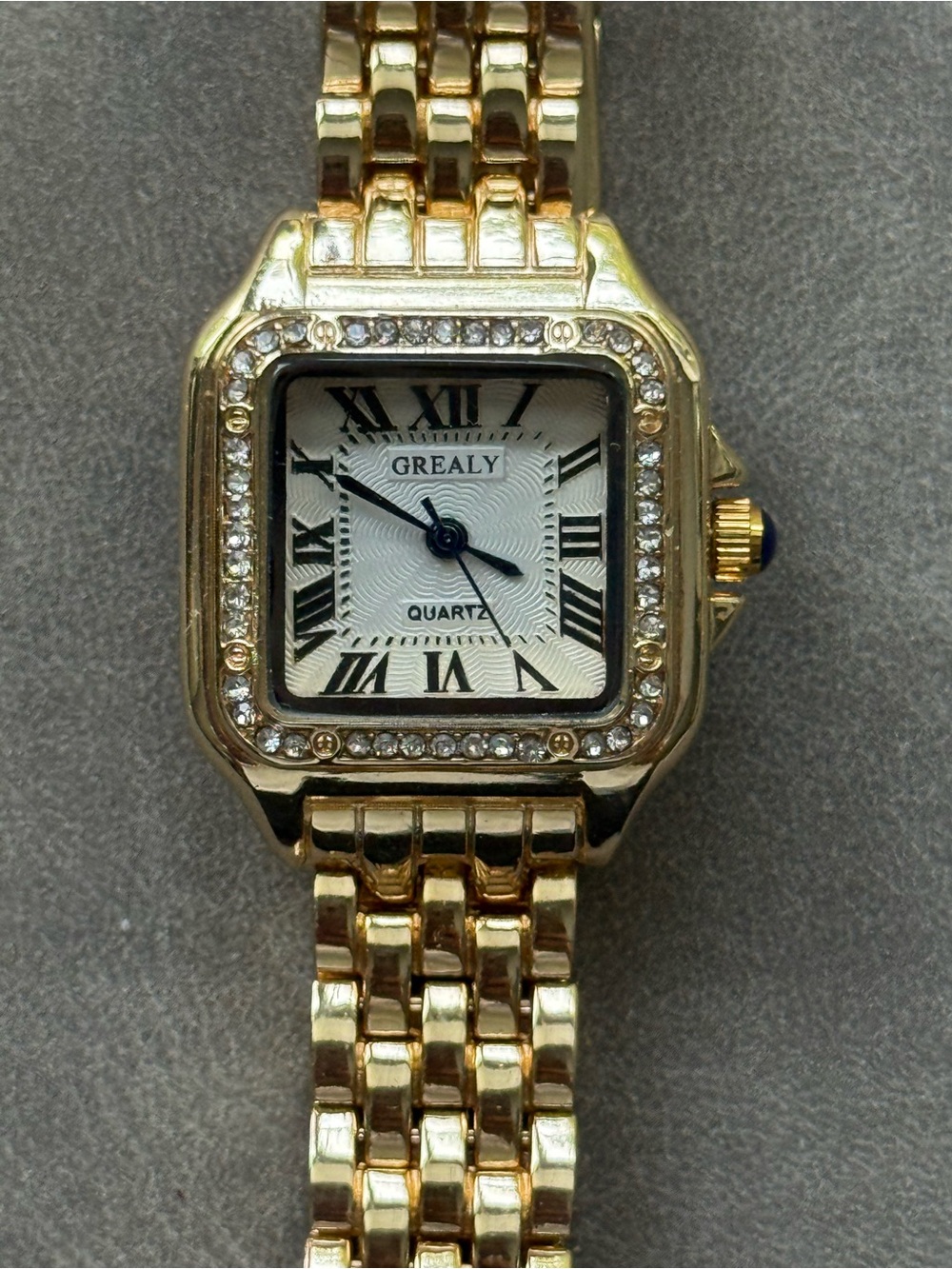 Grealy Gold-Tone Women's Quartz square Watch with Crystal Accents